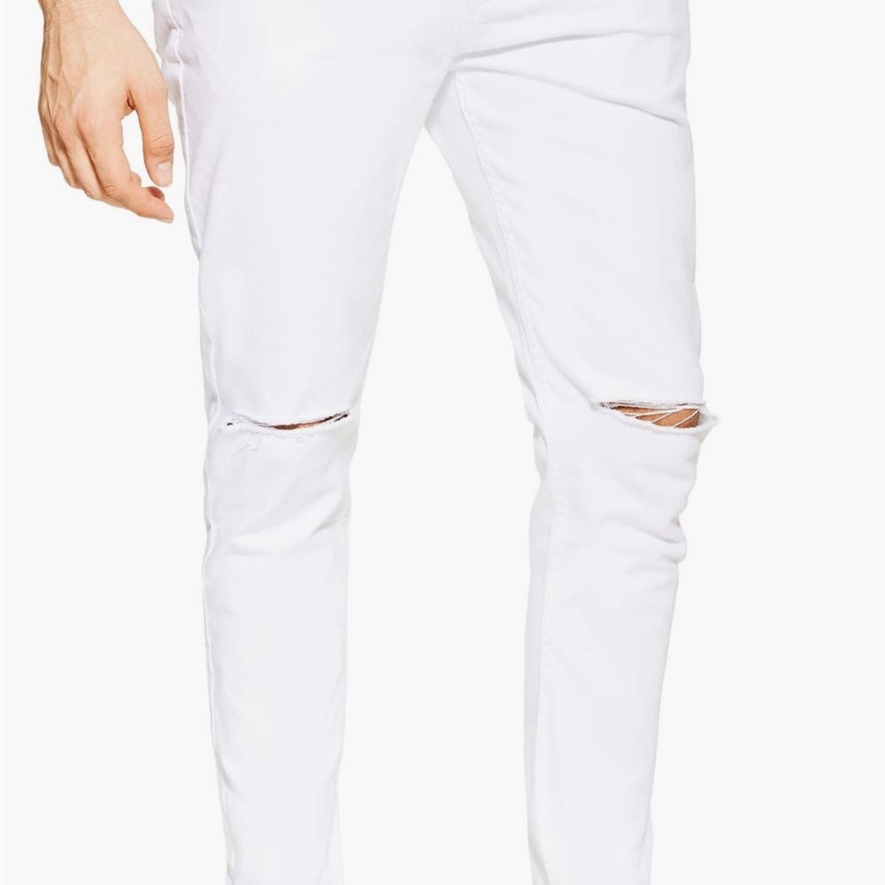 Topman ‘Stretch Skinny’ White Distressed Jeans 34W x 34L